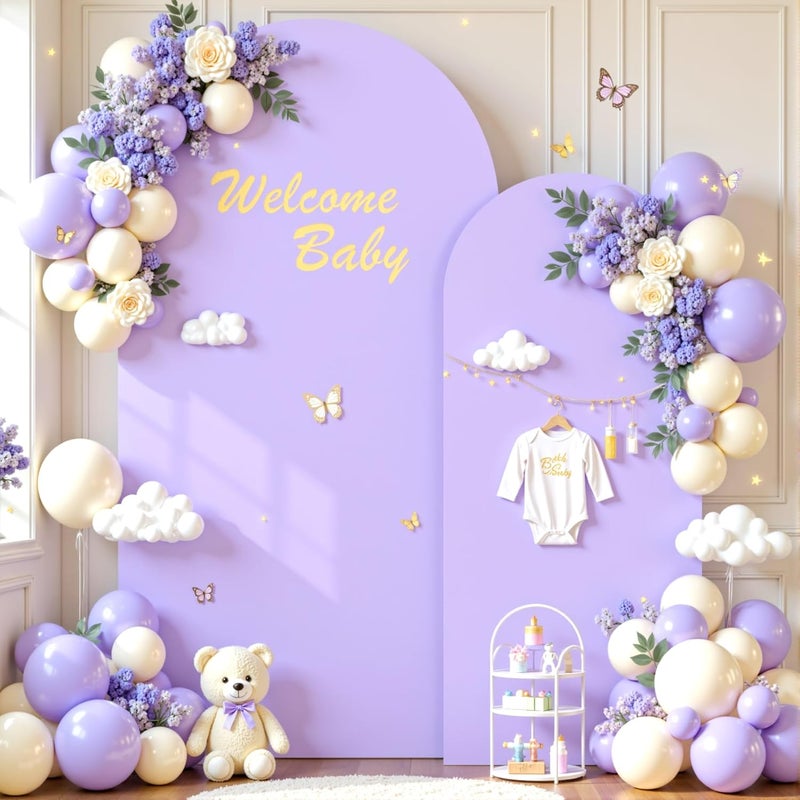 Suppromo Lavender Arch Backdrop Cover Set of 2-7.2 and 6ft Lilac Light Purple Arch Covers Stretchy Backdrop Spandex Baby Shower Arch Stand Covers for Girls Birthday Party Wedding Bridal Shower Photo Background - Image 2